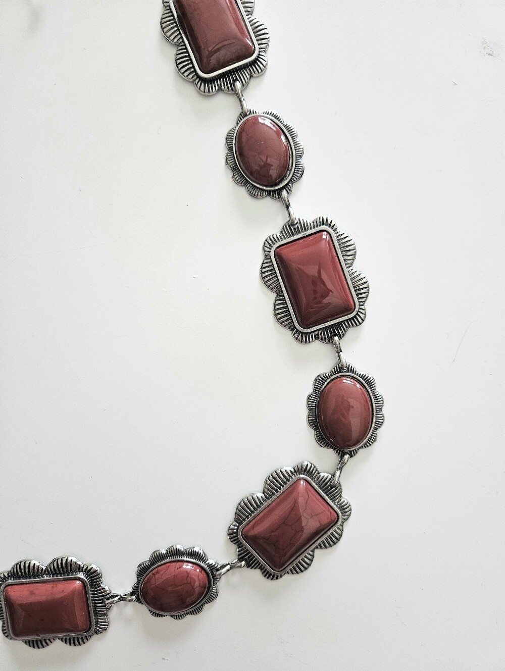 NWT Haute Hippie Rust Red And Hammered Silver Ornate Concho/Cabochon Chain Belt - Picture 3 of 6